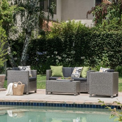 Unbranded Outdoor Furniture 4-Piece Set, Patio Sofa w/ Cushions & Table