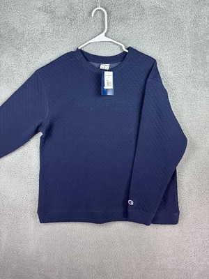 Michigan Wolverines Sweater Mens Large Navy Blue Champion Quilted Crewneck NCAA