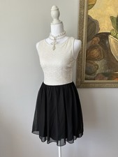 Speechless Women Black White Chevron Lace Top Chiffon Dress Zip Back Small