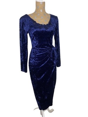 VtG Maurices Velvet Faux Wrap Dress Blue Small Beaded Whimsigoth Vamp