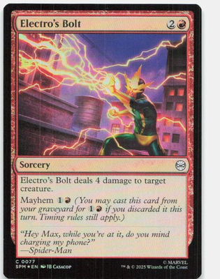 #ad Electro#x27;s Bolt 77 Common Marvel#x27;s Spider Man Magic: The Gathering Foil Near Mint $1.99