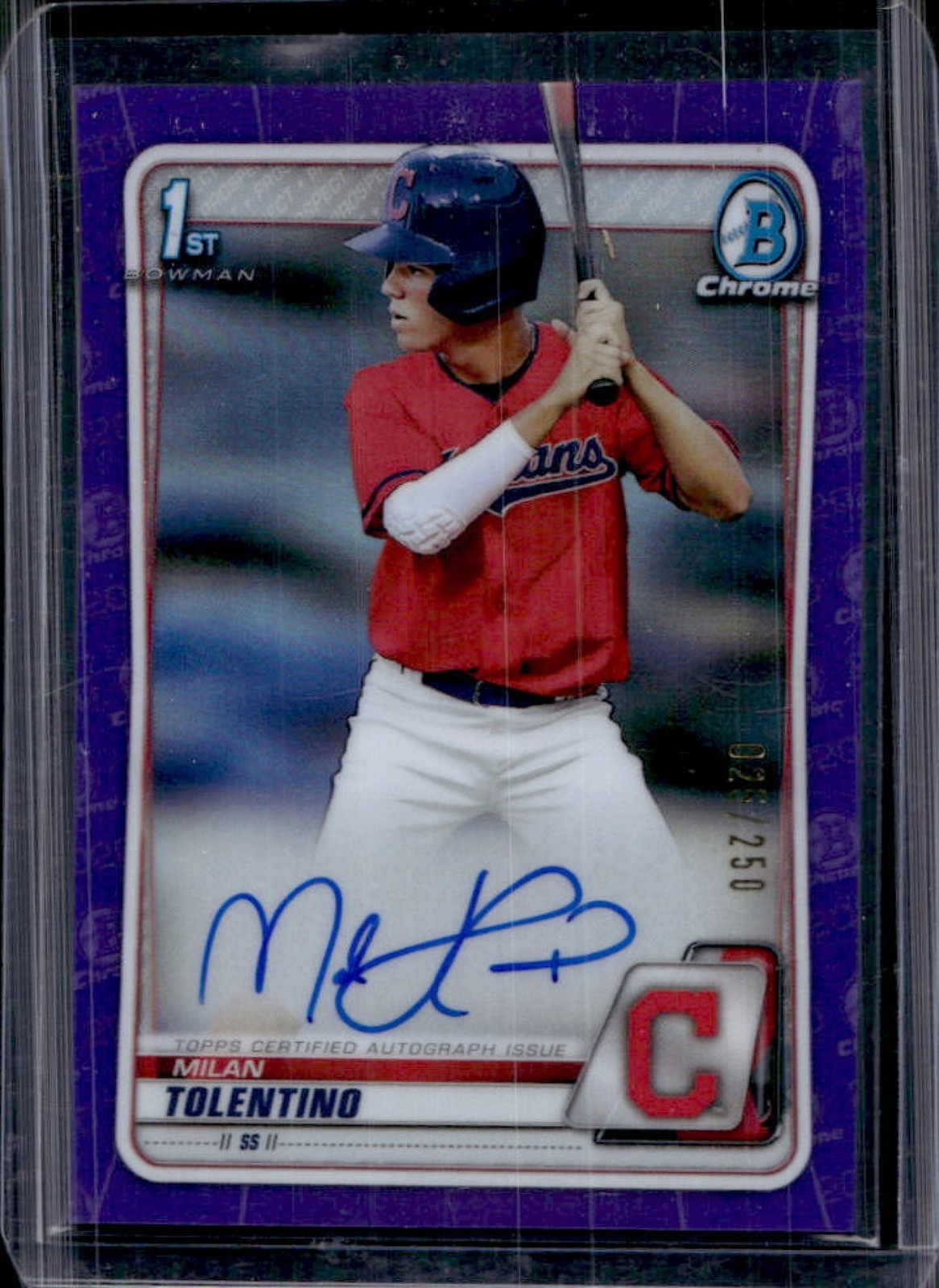 2020 Bowman Draft Milan Tolentino Chrome Auto Purple Refractor #/250 Indians