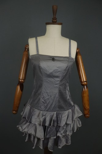 Rinascimento Gray Solid Cotton Ruffle Tiered Mini Mesh Side Straps Dress Size XL