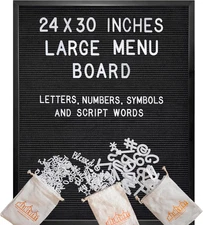 Black Large Letter Board 24x30 Inch, Big Felt Menu Board, Large Felt Letter Boar