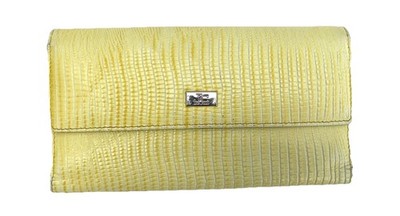 Jacky & Celine J&C Embossed Reptile Lemon Yellow Leather BiFold Wallet