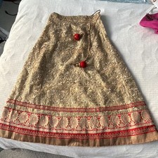Women  s Skirt Beige Brocade Silk Blend Lengha  Choli, Embroidered Red Border