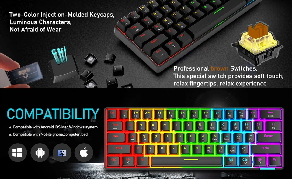 SKYLOONG GK61 Pro 60% Mechanical Wireless Keyb Mini Compact 61 Keys Bluetooth - Image 4 of 4
