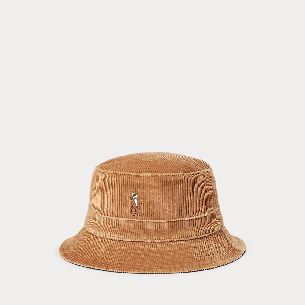 Size S/M Polo Ralph Lauren Corduroy Bucket Hat Tan Embroidered Pony NEW with Tag