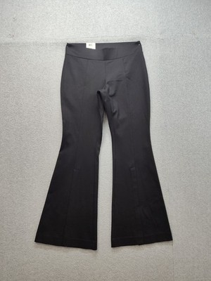 Macys Women Pant 10 Deep Black Flare Leg Mid Rise Elastic Waist Pull On Stretch