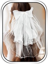 Short Bow Veil for Bachelorette Party White Tulle Veil with Hair Comb