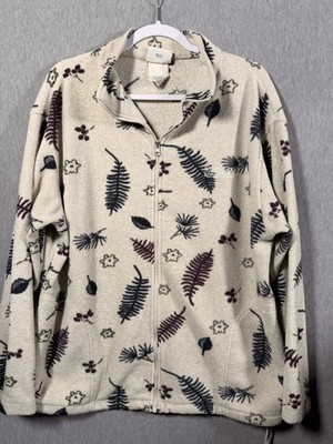 Northern Reflections Women's Large L Full Zip Fleece Jacket Floral Leaf Cream