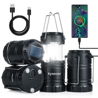 Xynover 4-Pack Solar Camping Lanterns,Rechargeable LED with USB/Solar/AA Battery