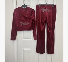 Dark Red NWT Juicy Couture Velour OG Big Bling Hoodie Pants Set Size M