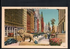 CHICAGO, IL * MICHIGAN AVENUE from ART INSTITUTE  * UNPOSTED 1930s LINEN
