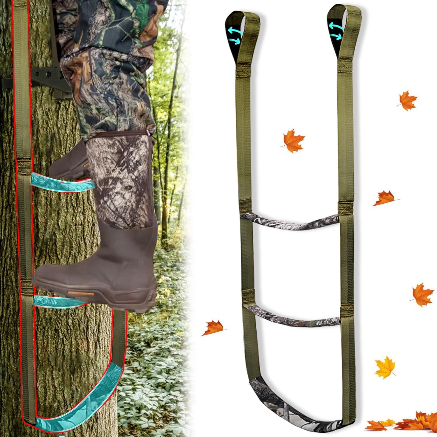 Climbing Aider for Treestand Gear - Camo Foot Ascender & Step Plates