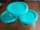 3 Pyrex Glass Bowls With Turquoise Lids, Clear 1 Cup, (236ml)