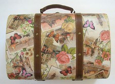 NEW VINTAGE LUGGAGE+ROSE/BUTTERFLY/POSTCARD DESIGN MOMENTO KEEP SAKE BOX