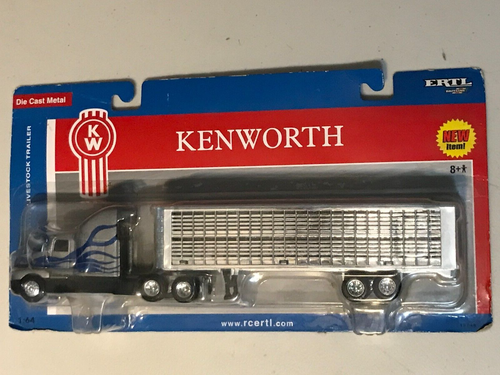 Kenworth T600B BLUE FLAME Livestock Trailer ERTL NEW MOC 1:64 37042B RARE 2004 - 第 1/2 張圖片
