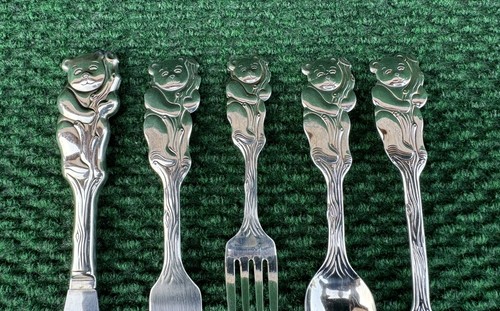 Oneida Community Cubby Teddy Bear Child Baby Toddler Spoon Fork Knife Stainless - Picture 2 of 9