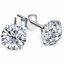 14K White Gold Cubic Zirconia Round Stud Push Back Earrings 4 Kids Women  Men