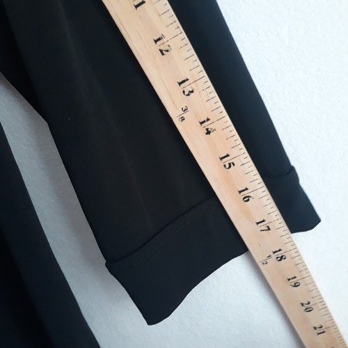 Ellen Tracy Blouse Womens Large Black 3/4 Sleeves Gold Logo Detail Peak A Bo - Picture 8 of 10