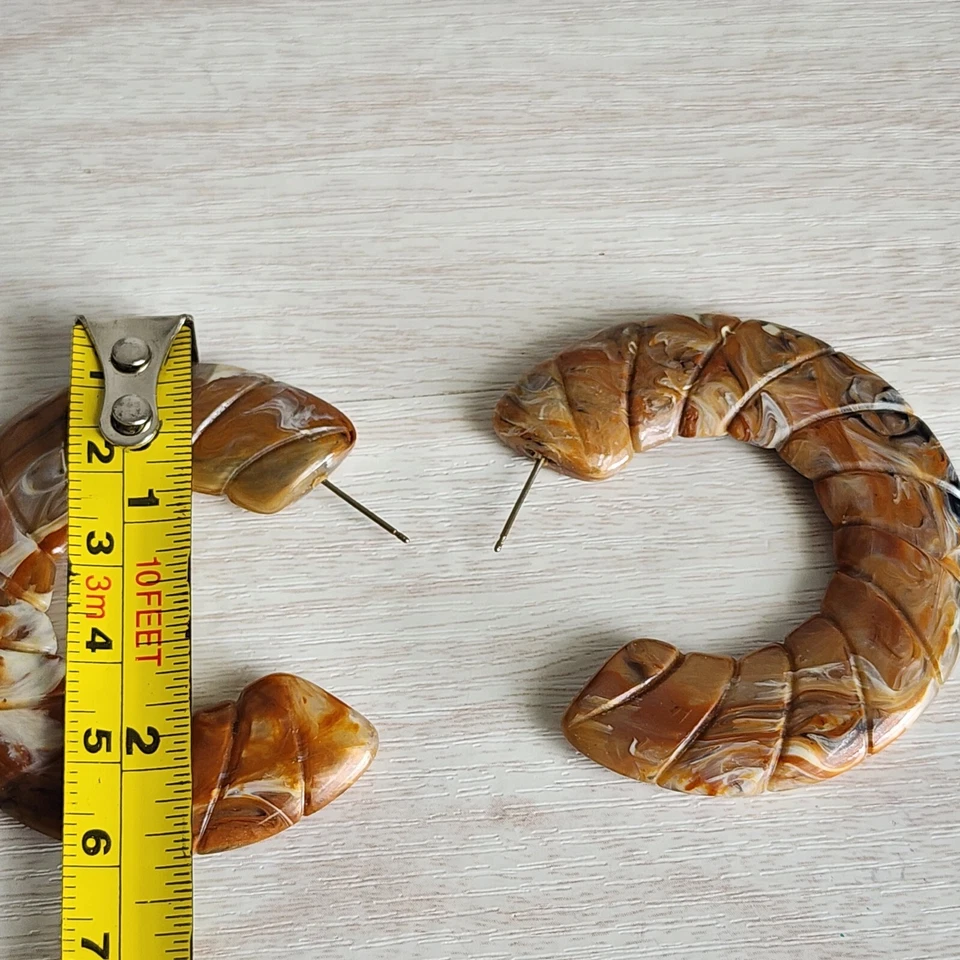 Pendientes de aro grandes marrón tostado tonos tierra gruesos vintage Y2K perforados boho 2" Foto 3 de 4