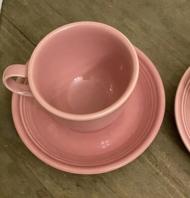 Fiestaware Cups Saucers Rose Pink Homer Laughlin HLC Vintage Fiesta