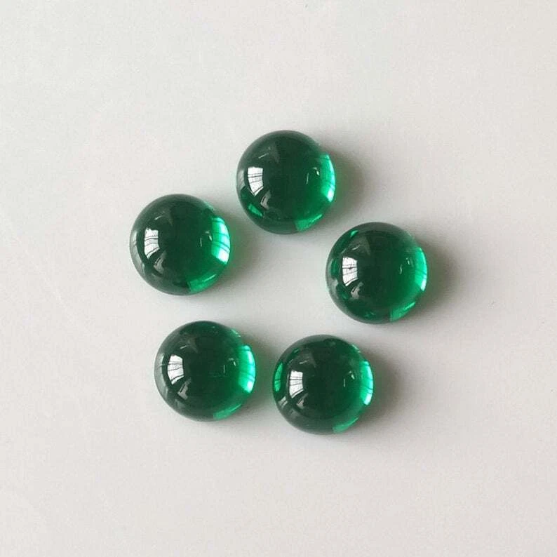 Hydrothermal Emerald Round Shape Cabochon Handmade Gemstone For Jewelry Making. - Image 2 of 2
