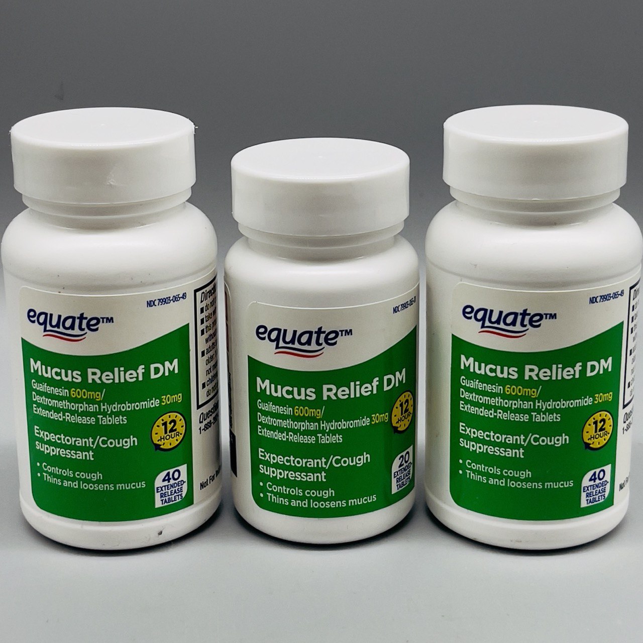 Equate Mucus Relief DM 12HR Cough Chest Congestion 40+40+20 Tablets 3PK