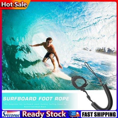 TPU Neoprene Coil Surfboard Leash Outdoor Surfing Stand Up Board Foot Rope Black