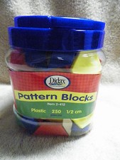 Didax 1/2 cm Plastic PATTERN BLOCKS 250 pieces 6 shapes and colors new