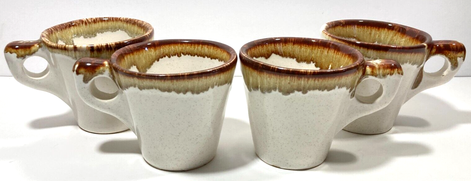 4 Pfaltzgraff Brown Drip Glaze Stoneware Mugs Rustic Casual Style