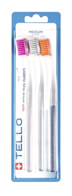 Tello Zahnbürste - Medium 3er Set mittelharte Borsten medium Handzahnbürste