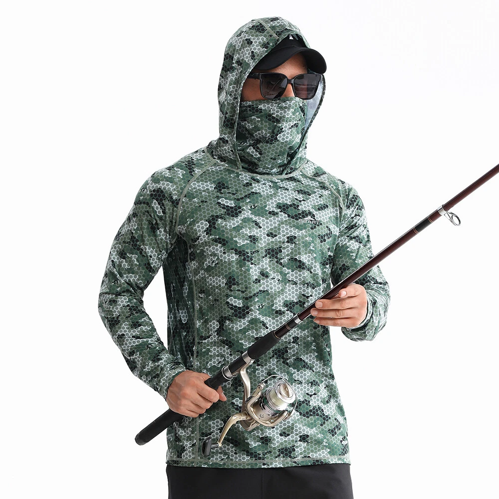 Premium Sbart Men’s Fishing Shirt with Hoodie Face Mask Fishing Hunting Hiking