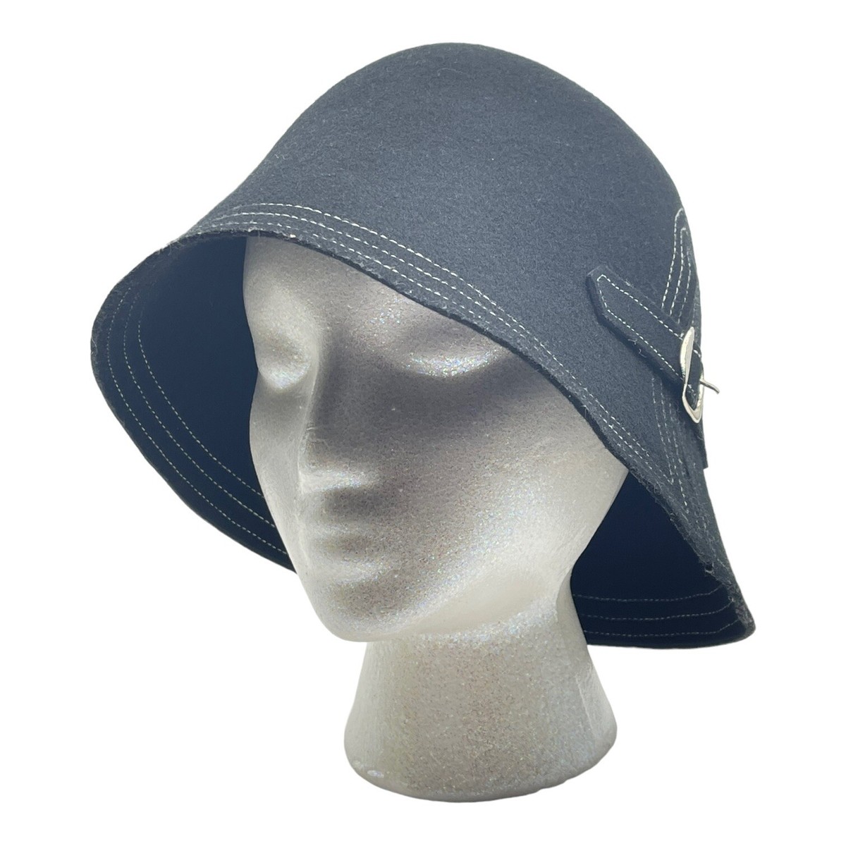 Vintage Womens Wool Felt Cloche Hat Buckle Detail Fedora 