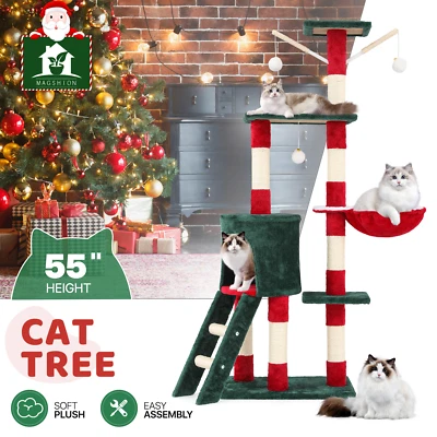 MAGSHION 55 Inch Indoor Christmas Cat Tree Cat Tower Cat Crawl Cat Nest Party Xmas Décor