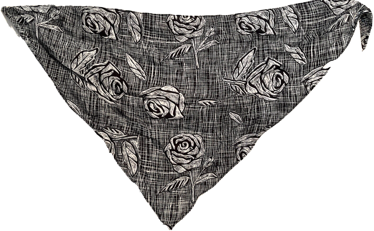 One-of-a-Kind Black White Rose Print Bandana Scarf 37x17-image