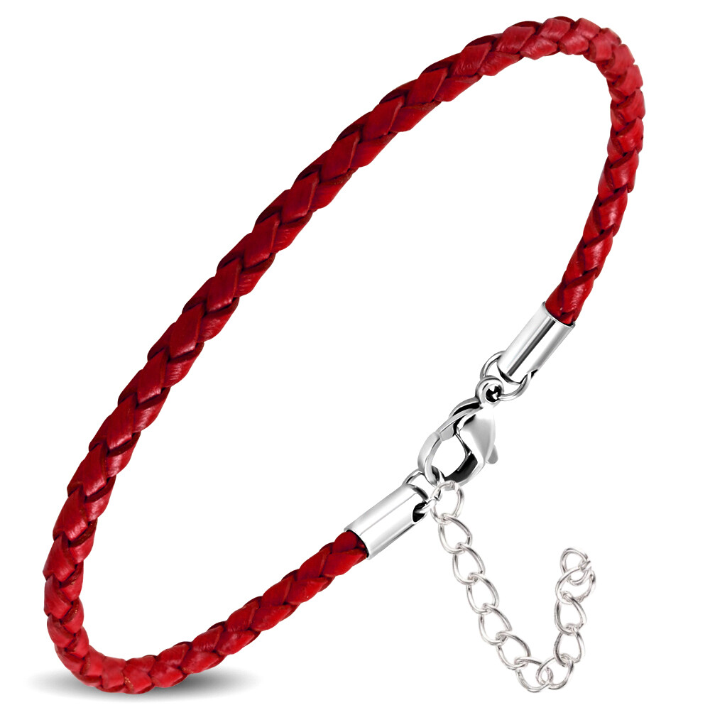 Zense - Bracciale sottile in pelle rossa da uomo estensione regolabile ZB0377