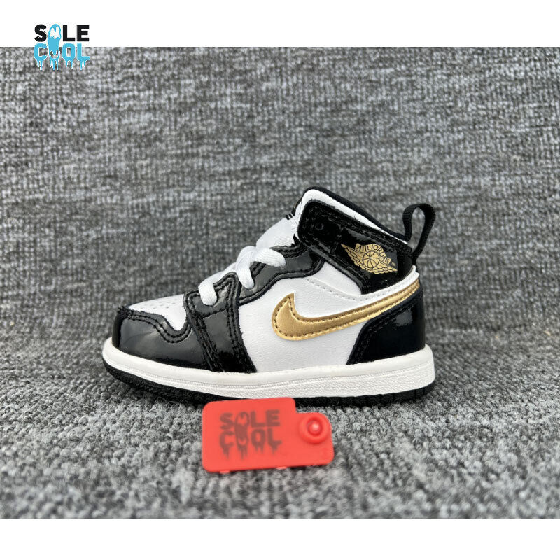 Nike Air Jordan 1 AJ1 Mid SE Patent TD TODDLERS Black Gold Nike Air Jordan 1 AJ1 Mid SE Patent TD TODDLERS Black Gold
