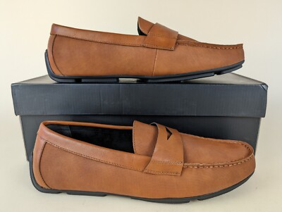 Alfani Shoes Mens M Iker Penny Loafers Driver Moc Toe Brown Slip On Flats  NEW
