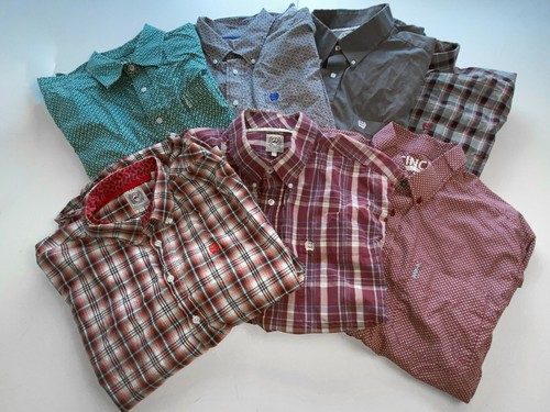 Lot Of 7 Cinch Shirts Men's LARGE Western Button Down Cotton Work Casual LS