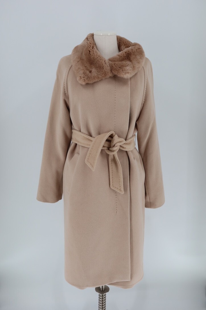 Max Mara Studio Women Size 6 Wool Tan Fur Collar Lined Angora
