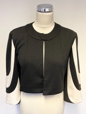 Jessica Howard Black & Ivory Trim 3/4 Sleeve Cropped Jersey Jacket Size 6 Uk 10