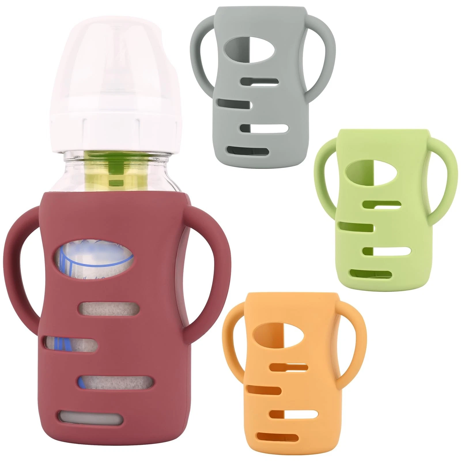 HUAKENER 4 Pack Silicone Sleeves with Handles for Dr Brown Baby Bottles, Anti