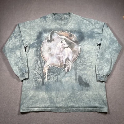 Camisa The Mountain Manga Larga Para Hombre XL Blanca Lobo Azul Tie Dye Moon Trees - Imagen 1 de 4