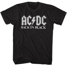 AC/DC Back In Black 2 Black Rock and Roll Music Band T-Shirt