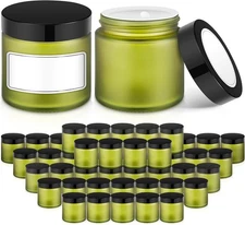 48 Green Glass Jars 2 oz w/ Labels & Liners, Ideal for Cosmetics &