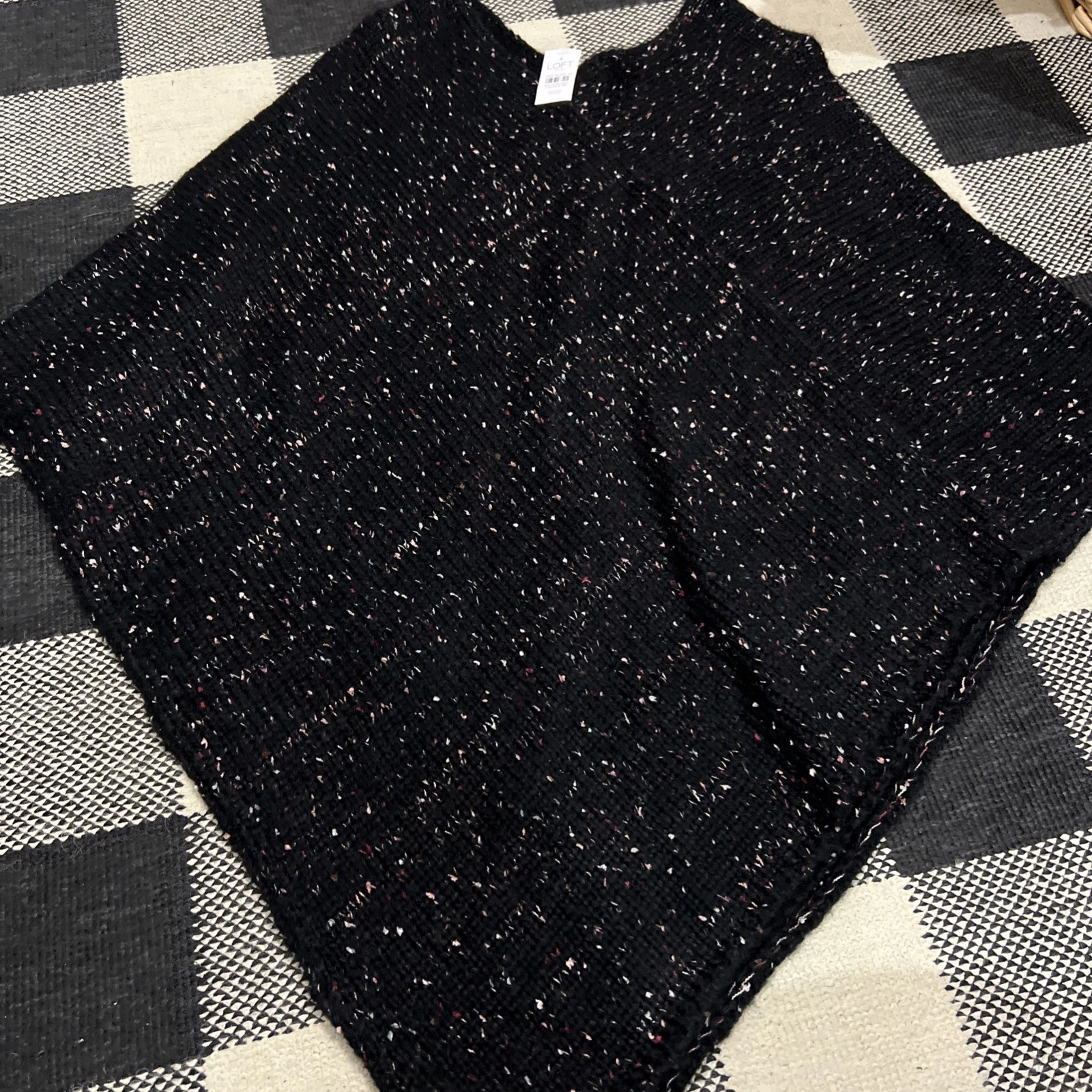 Loft Sweater Poncho Black Mixed Knit Womens One Size