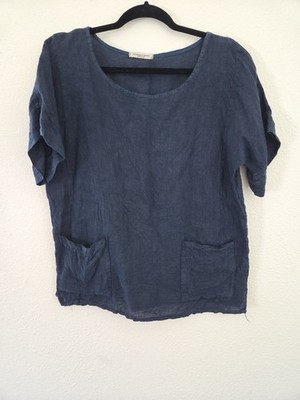 Wimens Francesca Bettini Navy Blue Linen Short Sleeve Sz L