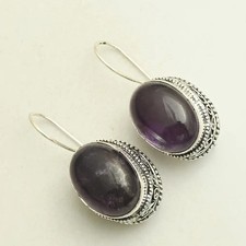 Amethyst Gemstone Drop Dangle Antique Design Earrings Jewelry Gift 1.4